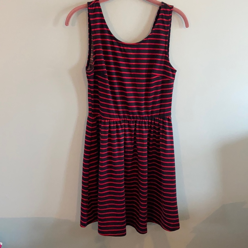 Blue and red striped dress